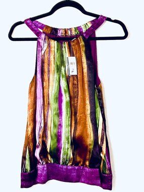 NWT ANN TAYLOR Sleeveless Watercolor Vertical Stripe Top Sz M